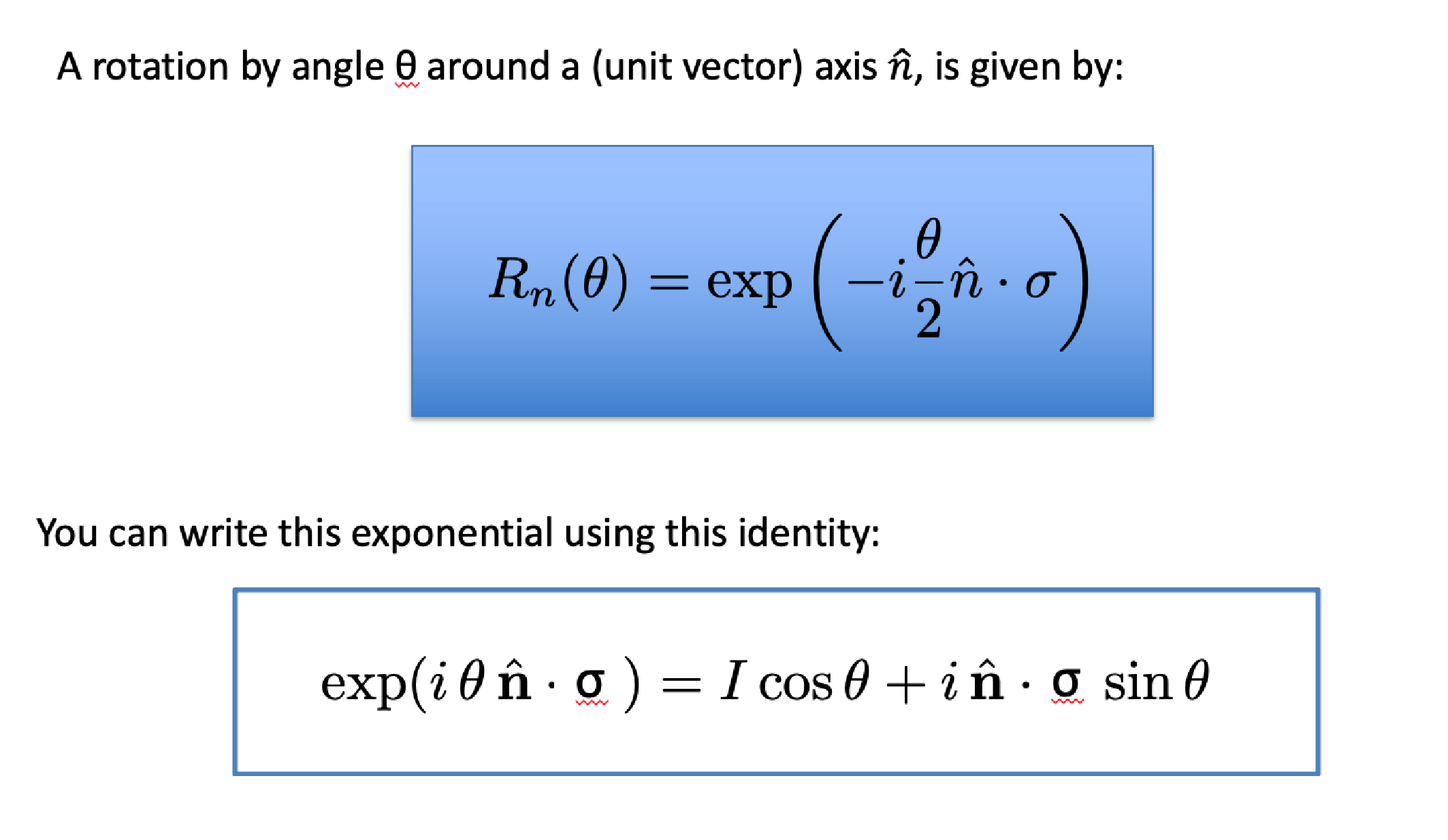 exponential of any angle rotation