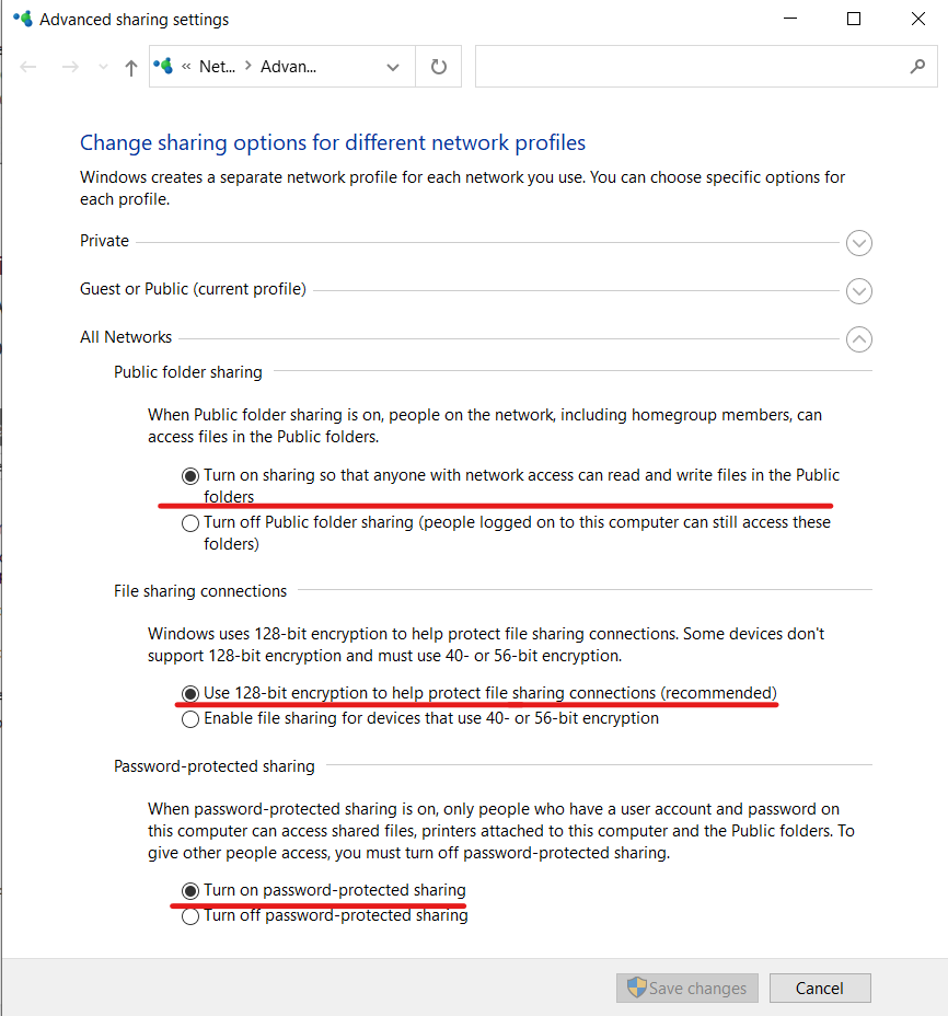 advance sharing settings